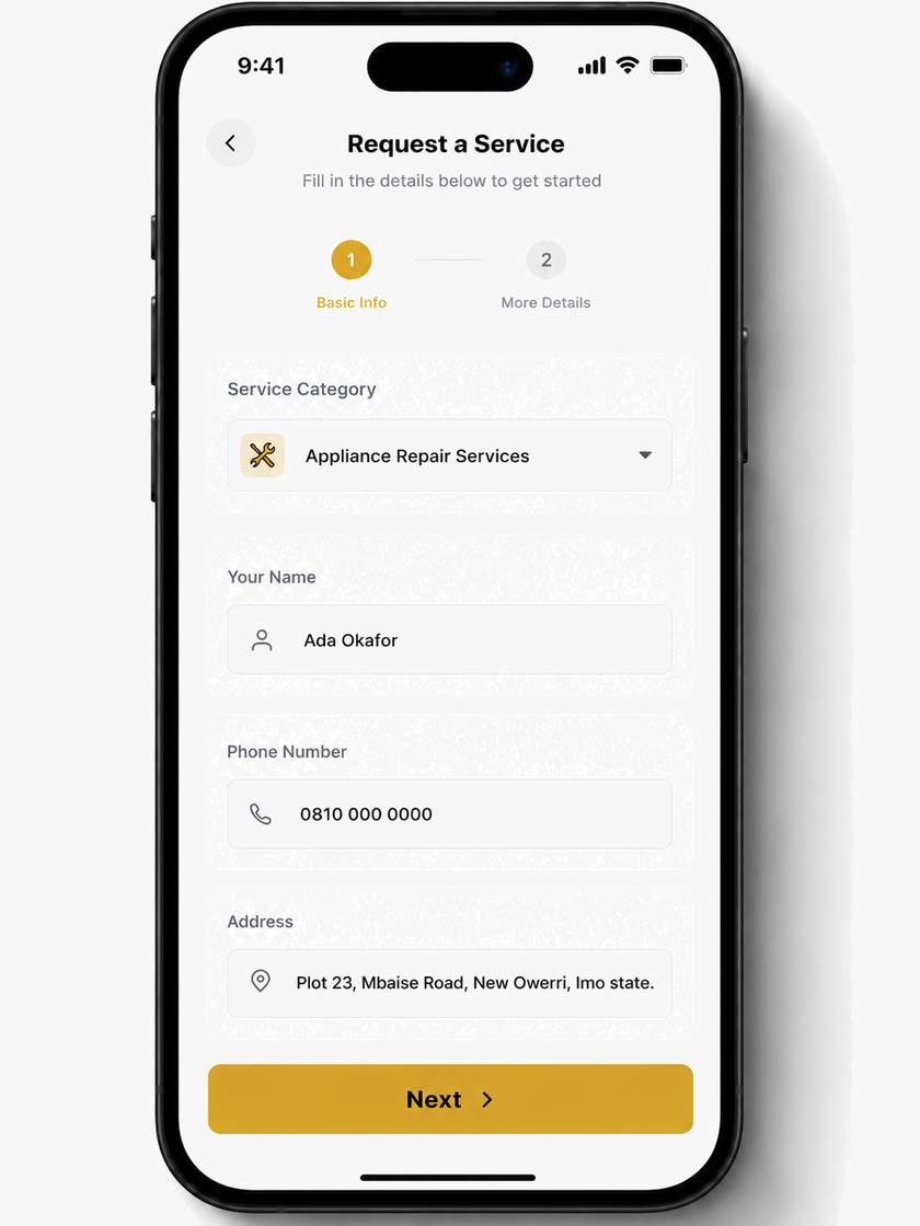 EBUTECH app request form, basic information